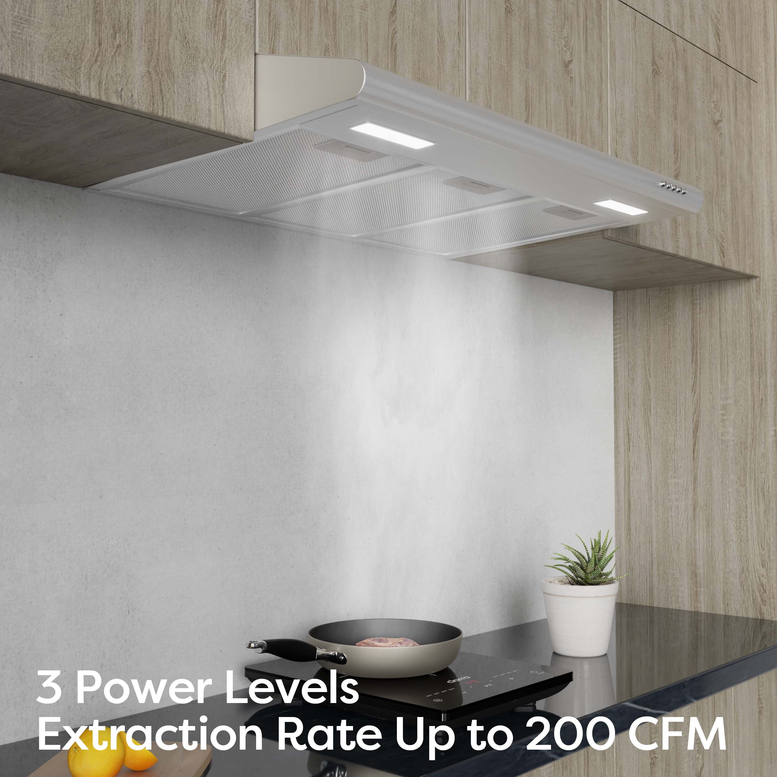 CIARRA Under Cabinet Range Hood 30 inch Slim Vent Hood for Kitchen in Stainless Steel with 3 Speed Exhaust Fan, Push Button,CAS918B75