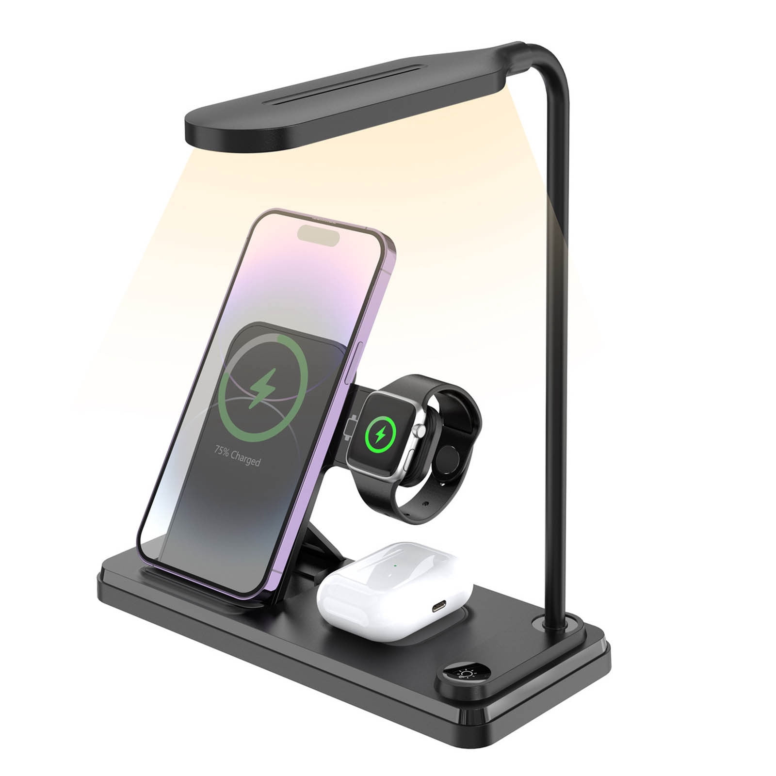 B 4 In 1 Multifunctional Wireless Charger Desk Lamp 15W Fast Charging Bedside Touch Light With Phone Holder for Home office Dorm 3 Lighting Modes