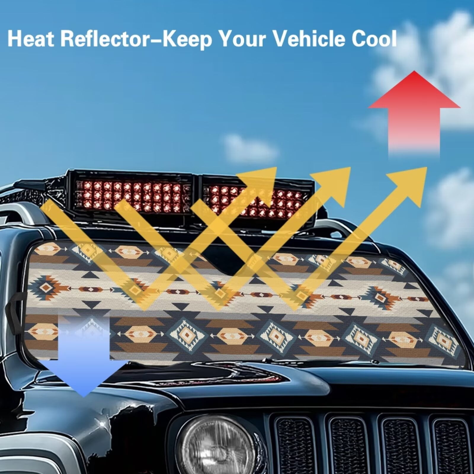 Uorisanigo Southwest Aztec Windshield Sunshade Sun Visor for UV Rays & Heat Protection, Compatible with 2007-2024 Wrangler Rubicon Sahara TJ JK JKU 2 & 4 Door, Accessories for Jeep Wrangler
