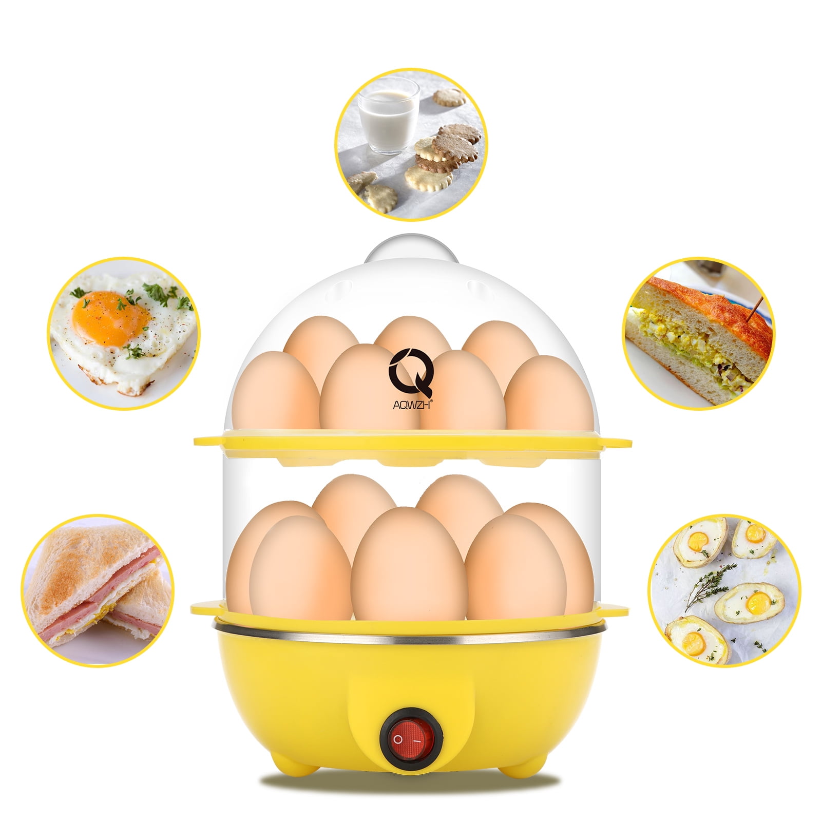 Aqwzh Rapid Egg Cooker Electric for Hard Boiled, Poached, Scrambled Eggs, Omelets, Steamed Vegetables, Seafood, Dumplings, 14 capacity, with Auto Shut Off Feature