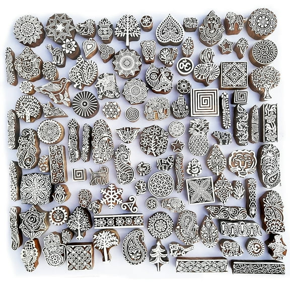 Royal Kraft Assorted Wooden Block Printing Stamps (Set of 25)