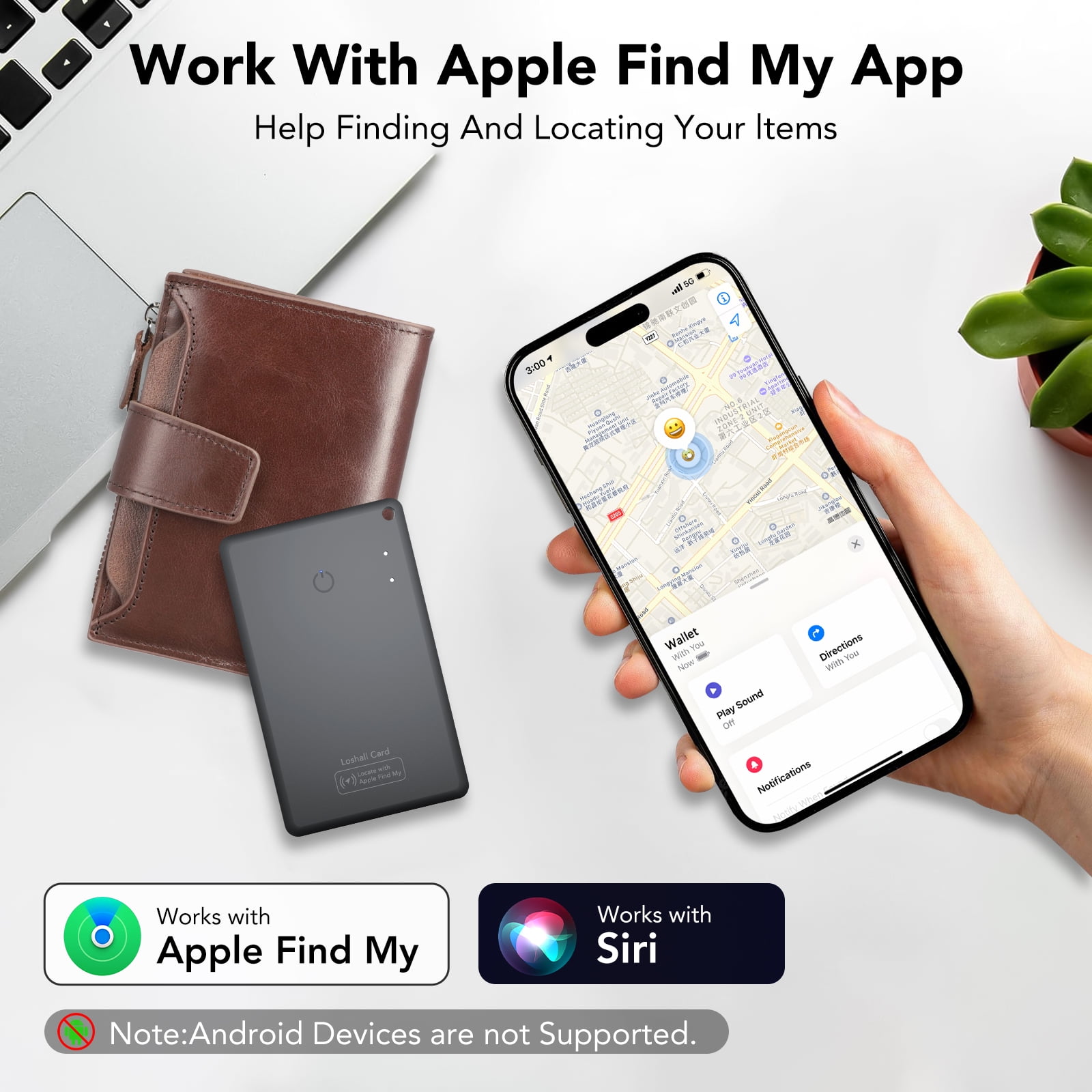 Wallet Tracker Card 2Pack, Bluetooth Tracker with Apple Find My(iOS Only), Rechargeable Thin Smart Card Wallet Finder, Item Finder for Luggage/Bags/Passport/Phone, IP68 Waterproof Black, FCC Approved
