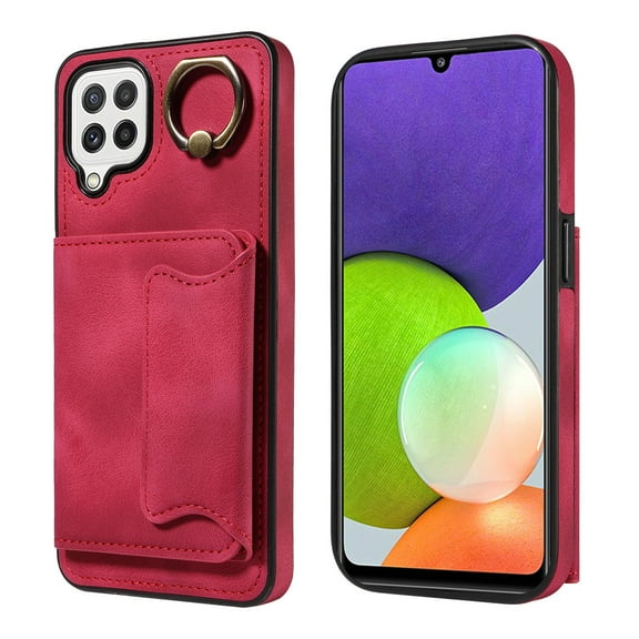 Dteck for Samsung Galaxy A12 Case with Card Holder, Retro PU Leather Wallet Case with Rotating Ring Kickstand, Slim Back Protective Cover Case for Samsung Galaxy A12,Red