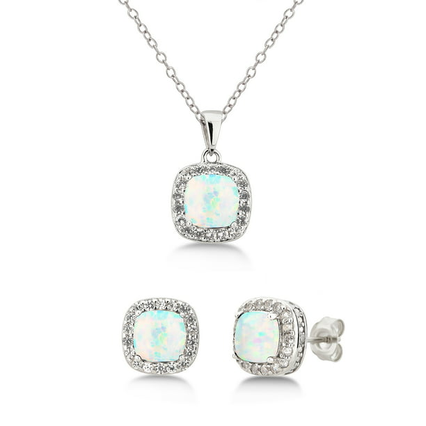 Arista Diamond Accent Created Opal & White Sapphire Earrings 