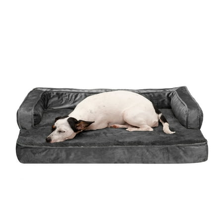 UPC: 0842229123142 | FurHaven Pet Products Plush & Velvet Memory Foam Comfy Couch Sofa-Style Pet Bed for Dogs & Cats – Dark Gray Medium