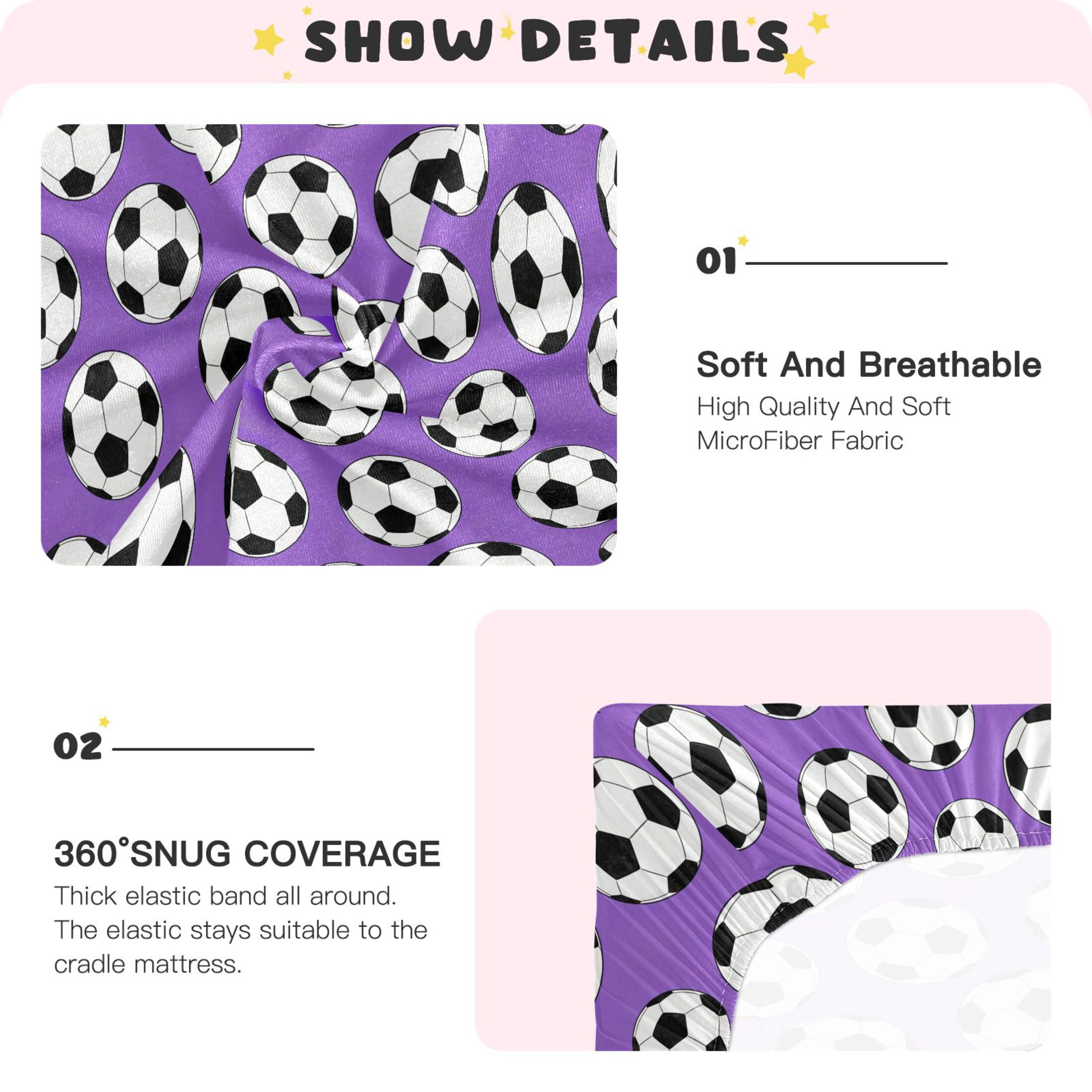 Baby Essentials 52”x 28”- Standard Cotton-like Modal Elastic- Purple Football Design Crib Sheets for Newborns and Toddlers