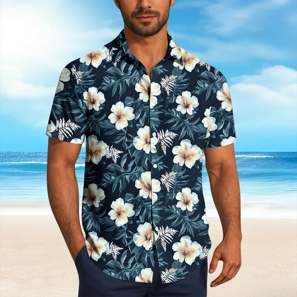 Blusa y camisa de manga corta con cuello vuelto Camisa casual para hombre Camisa de bolos vintage de manga corta Camisas de verano de playa cubana Camisa con botones Blusa para hombre Poliéster