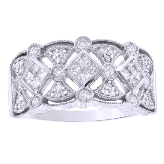 AFFY Princess Cut White Natural Diamond Art Deco-Inspired Ring in 10kWhite Gold