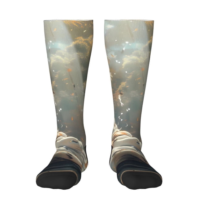 Xecao Forest Meditating White Tiger Pattern Adult Stockings with Color-Block Design and 3D Print, Breathable Comfortable Hosiery for Daily Wear and Sports