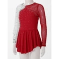 thumbnail image 5 of CHICTRY Kids Girls Shiny Rhinestone Long Sleeve Figure Ice Skating Leotard Dress Burgundy 8, 5 of 7