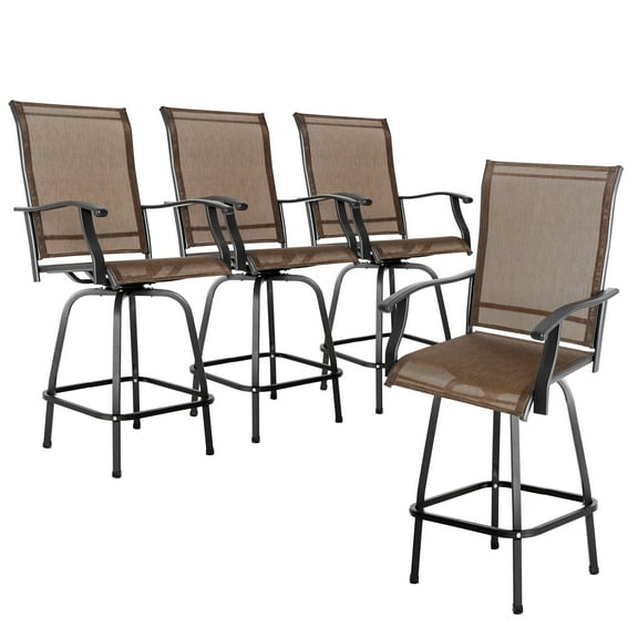 Nuu Garden Outdoor 4 Pieces Patio Swivel Bar Stools, All-Weather Textilene, Brown