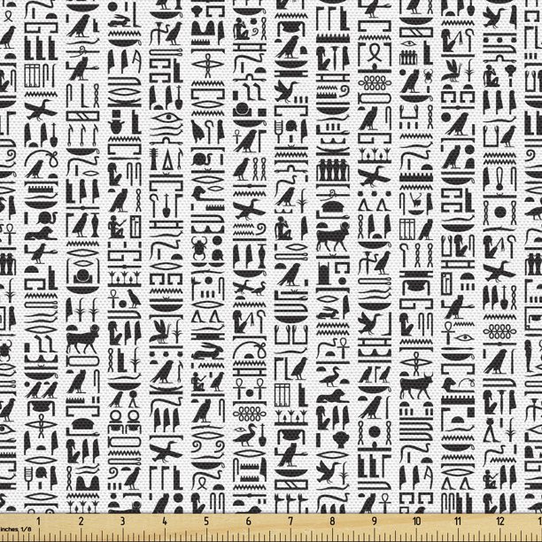 Egyptian Print Fabric by the Yard, Egyptian Hieroglyphic Writing