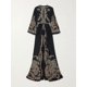 thumbnail image 3 of Saudi Dubai Muslim Women Vintage Printed Elegant Evening Robe Flared Sleeves Split-front Banquet Maxi Dresses, 3 of 5