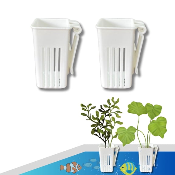 2 Pack Aquarium Plant Holder Cups, Hanging Fish Tank Planter Pots, Aquatic Plant Basket for Rimmed Tanks, Fish Tank Decorations (White)