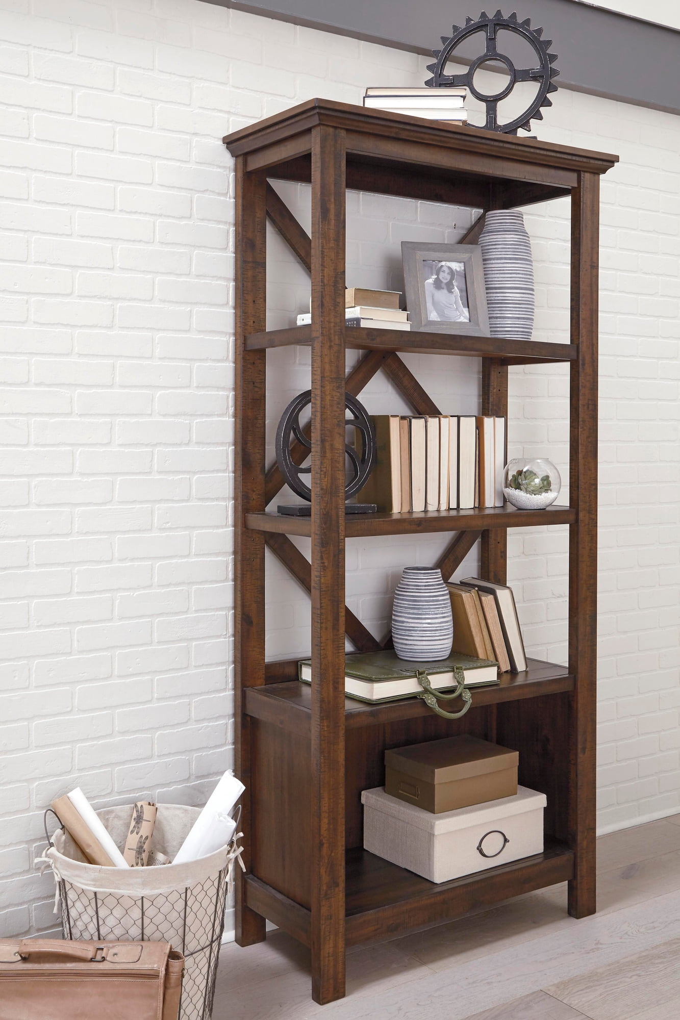 Signature Design by Ashley Casual Baldridge 75" Bookcase  Rustic Brown