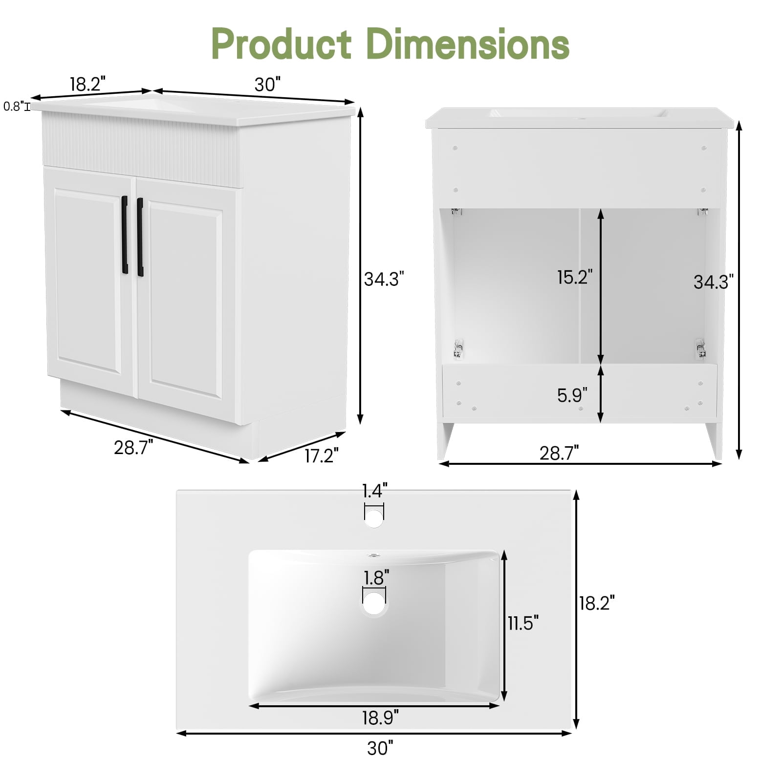 DodreHome 30" Bathroom Vanity with Sink, Freestanding Modern Cabinet with 2 Soft-Closing Doors, Wave-Pattern Fluted Design, White