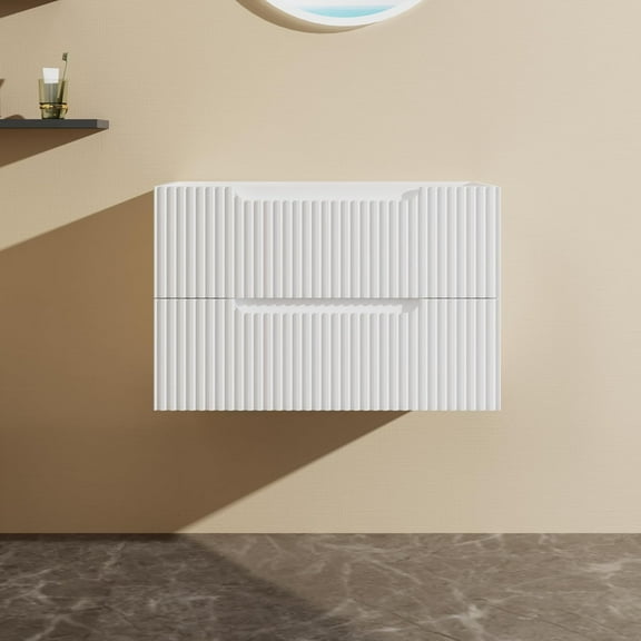 Goodyo 30 inch Floating Bathroom Vanity no Sink Wall Mounted Cabinet, Soft-Close System, 2 Extra Big Drawers, Modern design White