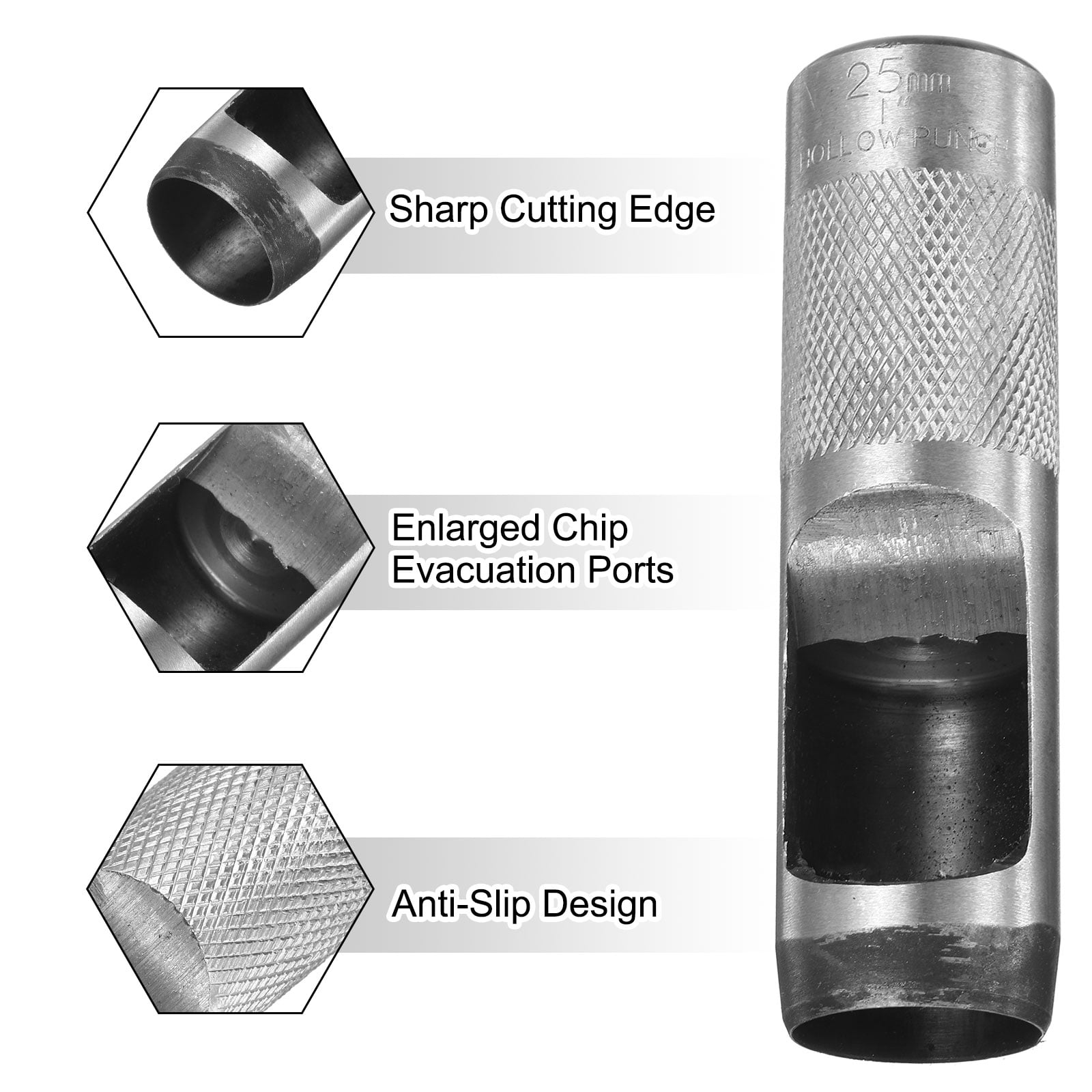 Uxcell 2pcs Leather Round Hole Punch, 25mm Hollow Hole Puncher Cutter Carbon Steel Tool