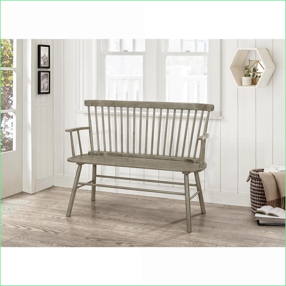 Accent Bench, 48” Farmhouse Vintage Solid Wood Spindle Back with Arm Rests | Slate Gray | Wood