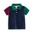 thumbnail image 1 of Tee Shirt Enfant Garçon Été Color Block Absorbant Respirant Polo Décontracté Marine 3 Ans-4 Ans, 1 of 4