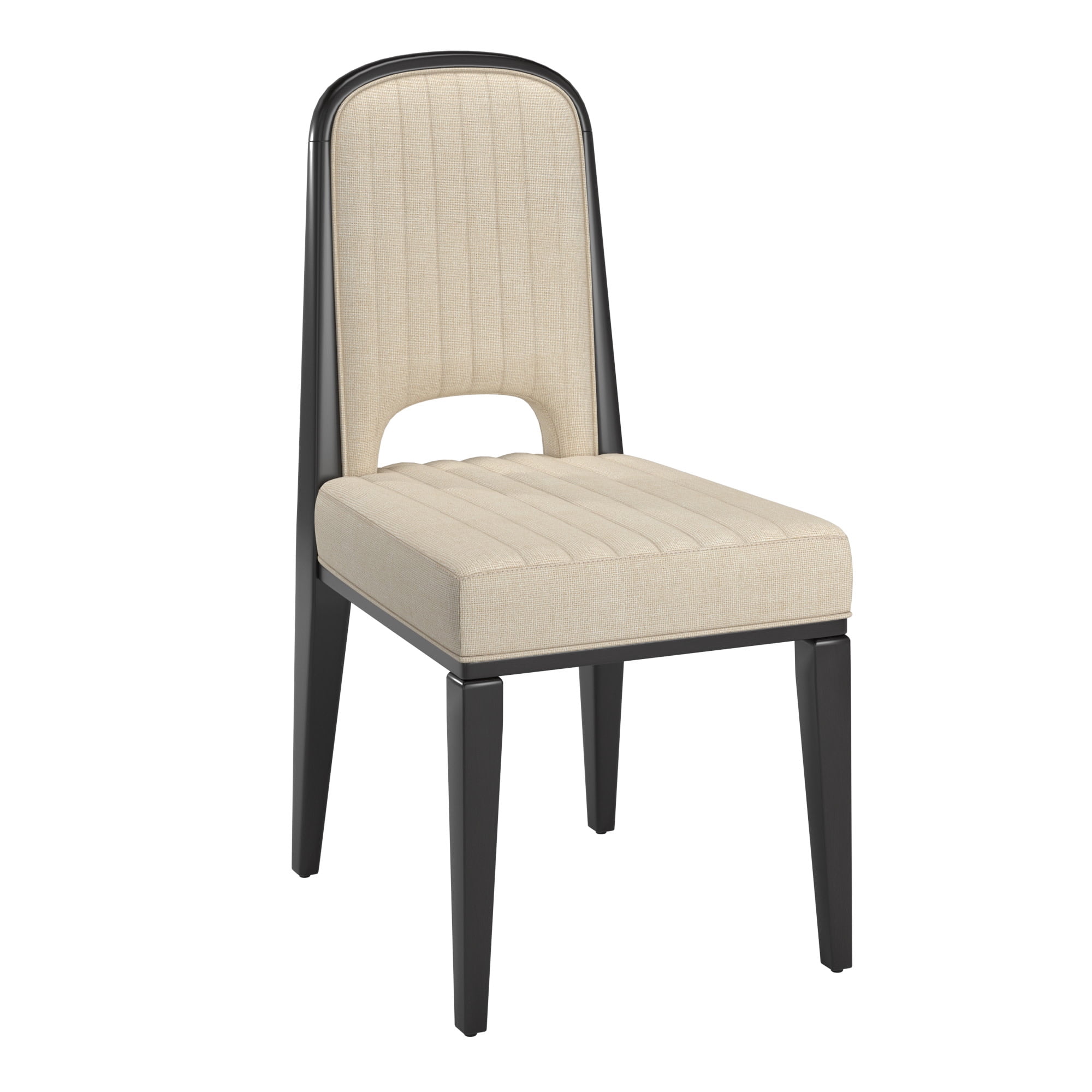 Weston Home Alta Wood Finish Cream Fabric Channel Stitching Dining Chair, Set of 2, Black Oak