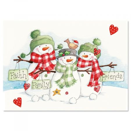 Snowmen Trio Religious Christmas Cards - Holiday Greeting Cards, Set of 18, Large 5&quot; x 7