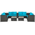 thumbnail image 3 of Gymax 8PCS Cushioned Rattan Patio Conversation Set w/ Side Table Turquoise Cushion, 3 of 9