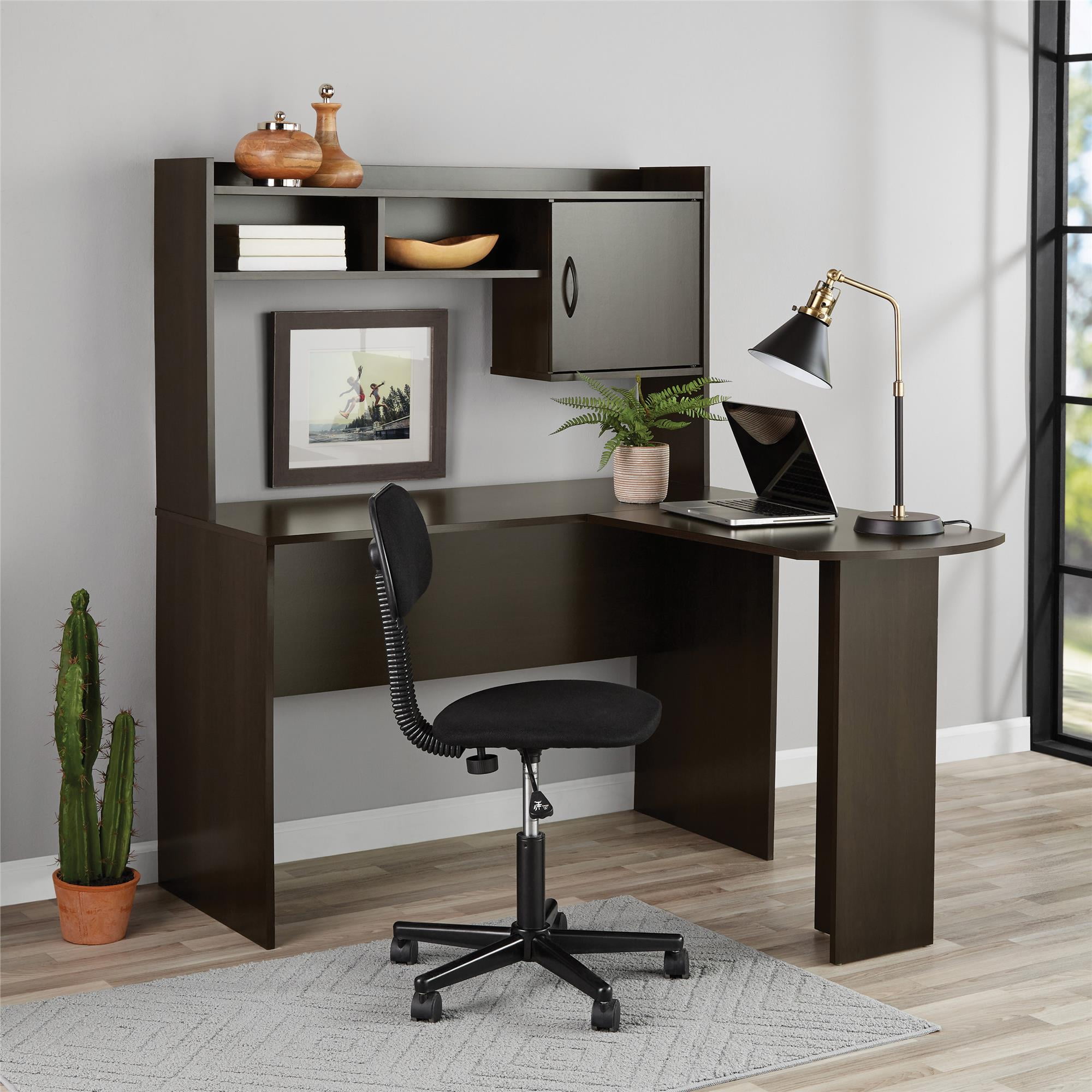 Mainstays 9871303WCOM L-Shaped Desk with Hutch Espresso for sale online 