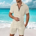 thumbnail image 2 of RUTAYY Men's Outfits Casual Solid Color Short Sleeve Tshirts Shorts with Pocket Comfortable Everyday Wear Classic Seaside Clothing Sets, 2 of 5
