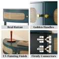 thumbnail image 4 of Half Moon Design Console Table with Sliding Rattan Door in Antique Green 31.5x15.75x32.3 Stylish Entryway Storage, 4 of 12