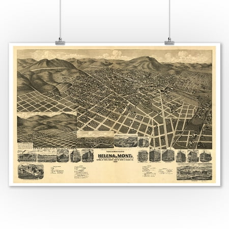 Panoramic Print - Helena, MT Panoramic Map - 1890 (9x12 Art Print, Wall Decor Travel Poster)