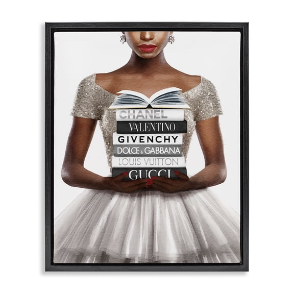 Stupell Industries Art Deco Trendy Girl with Books Black Floating Frame Canvas Art, 17 x 21, by Amanda Greenwood