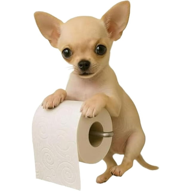 Porte-papier Hygiénique pour Chien, Porte-Rouleau de Toilette en Résine 3D pour Chiot, Organisateur Réaliste de Serviettes pour Rouleaux Standard, Mignon Distributeur de Mouchoirs Mural Chihuahua avec Étagère de Rangement, pour Déco de Cuisine et Salle de Bain