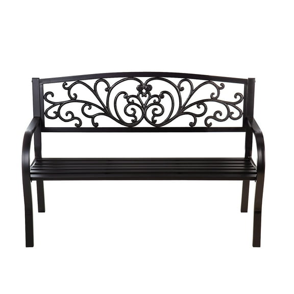 Evergreen 50 in. Blooming Metal Outdoor Garden Bench Black