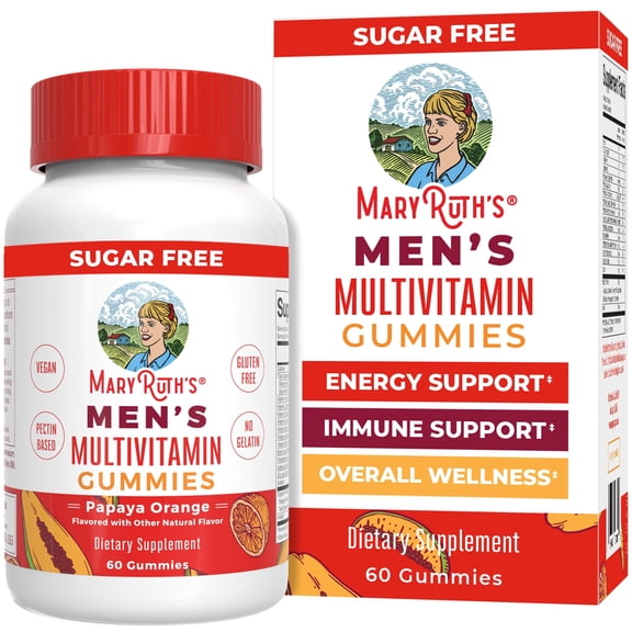MaryRuth's Men's Multivitamin Gummies Ages 14  Antioxidant Immune Support Overall Health Gluten-Free Sugar-Free Vegan 60 Count