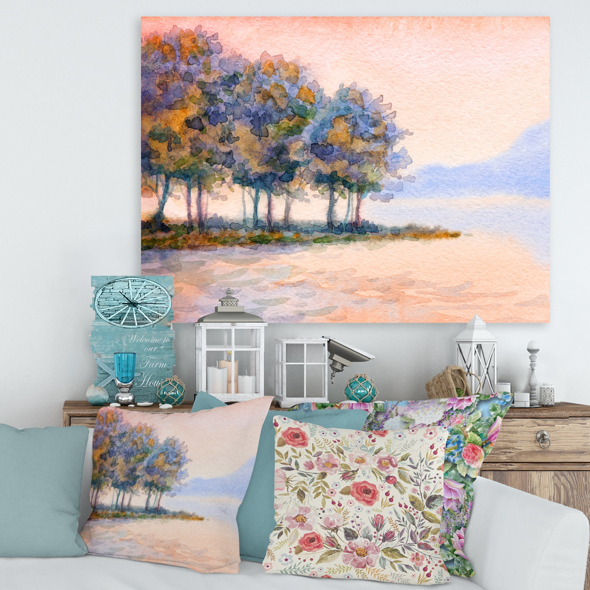Designart ' The Rural Lake In Sunset Evening II ' Traditional Canvas Wall Art Print
