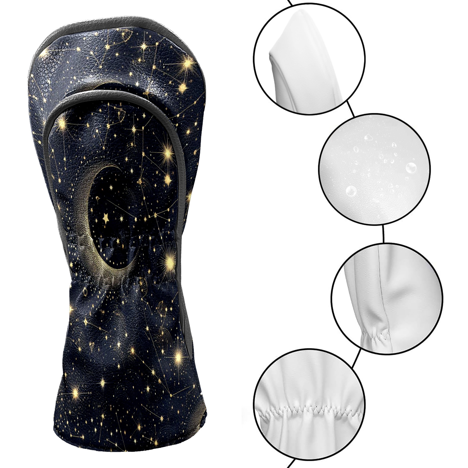 Golf Club Covers, Blue Starry Night Premium PU Leather Driver Hybrid Putter Head Covers with Velvet Lining, Waterproof Golf Gifts for Men Women