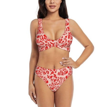 Zeuib Beef1 High Waisted Tummy Control Bikini Set - Knot Front Push Up Top & Cheeky Thong Bottom  Two-Piece Swimsuit for Women-XX-Large
