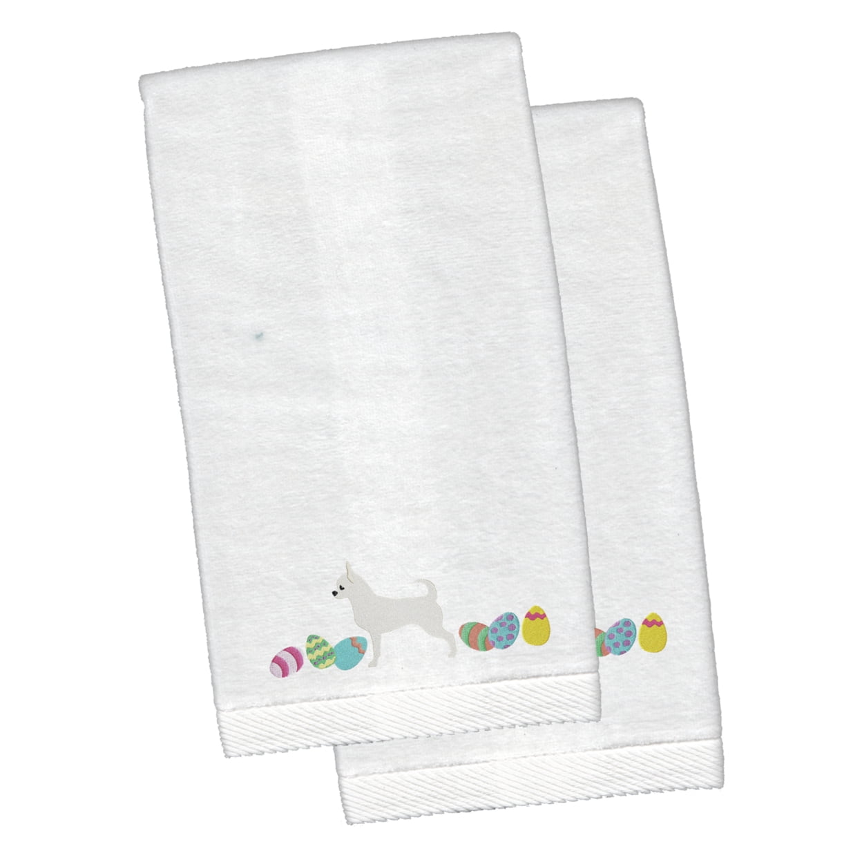 Chihuahua Easter White Embroidered Plush Hand Towel Set of 2