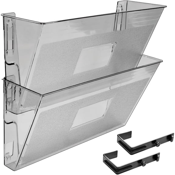 Acrimet Wall Mount Pocket File Organizer Holder Modular Letter Size A4 Plastic (Hangers Included) (Smoke Color) (2 Pack)