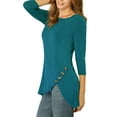 thumbnail image 4 of INSPIRE CHIC Women's Tops Round Neck 3/4 Sleeve Button Decor Irregular Hem Casual Style Blouse 3XL Lake Blue, 4 of 6