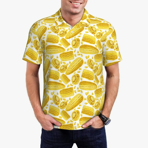 Logiee Ears Of Corn Print Mens Polo Shirts,Mens Golf Polo Shirts,Short Sleeve Casual Polo Shirts for Men,Summer Fashion Beach Shirts-Small