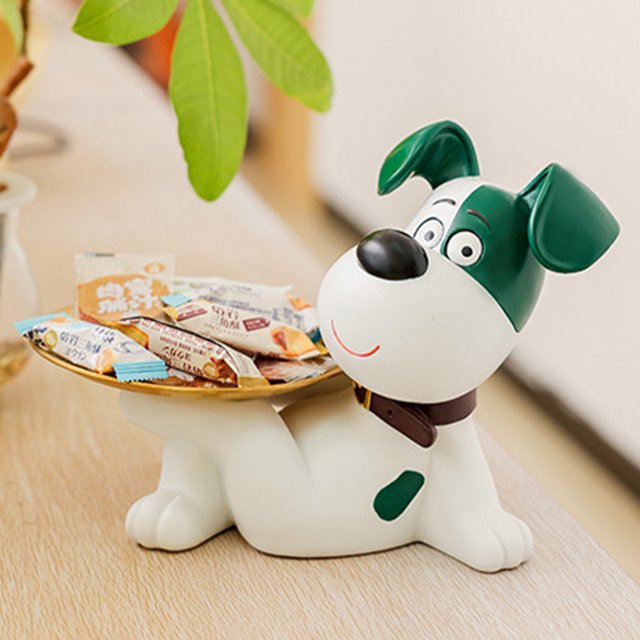 Bandeja de resina para estatua de perro, artesanía, escultura de Husky, decoración de almacenamiento de llaves de entrada (verde)