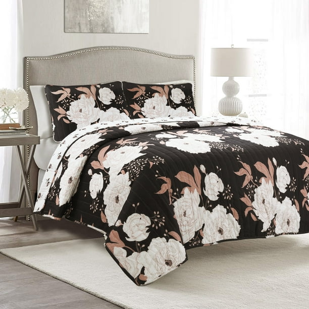 Lush Decor Zinnia Floral 3 Piece Full/Queen Quilt & Sham Bedding Set