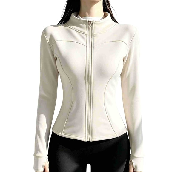 Junboys Women's Zip Up Running Jacket - Fleece Lined Fitted Activewear with Thumb Holes and Zippered Pockets, Perfect Fall Outfits and Zip Up Jackets