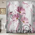 thumbnail image 3 of Rustic Farmhouse Shower Curtain, Farm Pink Grey Daisy Floral Flowers and Butterfly on Country Wooden Shower Curtain for Bathroom, Gray White Shower Curtain with Hooks, 36X70IN, 3 of 5