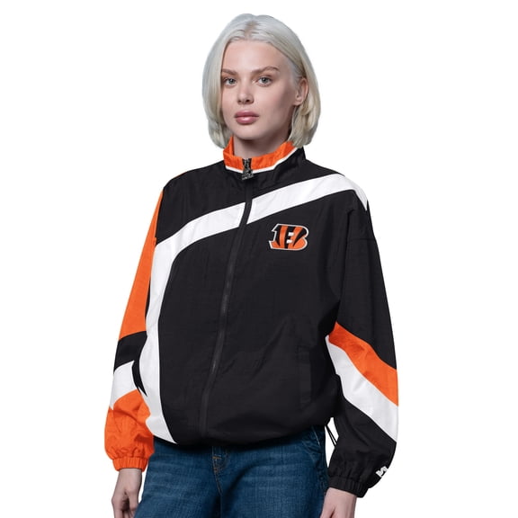 Women's Starter Black/Orange Cincinnati Bengals Vintage 1st Quarter Full-Zip Windbreaker