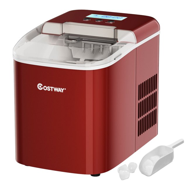 Costway Machine à Glaçons Portable de Comptoir 26LBS/24H Affichage LCD avec Pelle à Glace Rouge