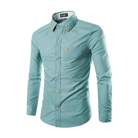 Men Long Sleeve Button-Down Fitted Shirt Green L | Walmart Canada
