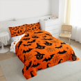 thumbnail image 4 of Manfei Pumpkin Witch Hat Full Size Comforter Sets for Child, Orange Black Bat Bedding Comforter Set, Halloween Spider Web Reversible Bedding Sets, Microfiber Bedroom Decor, 3 Pieces, 4 of 9